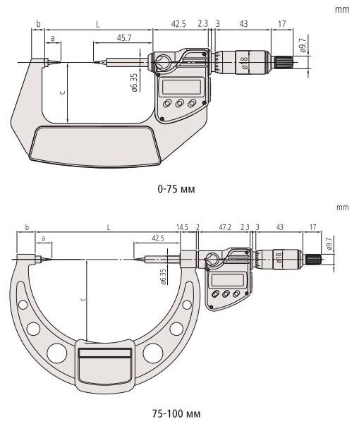 Микрометр 342-251 Размеры микрометра 342-251