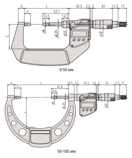 Микрометр 422-230 Размеры микрометра 422-230